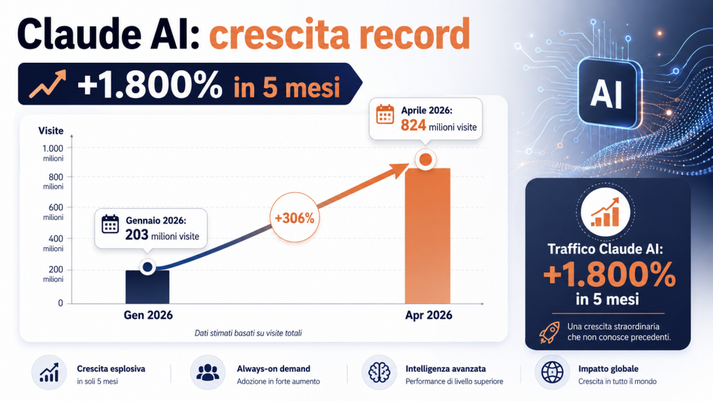 Claude AI cresce del 1.800% in cinque mesi
