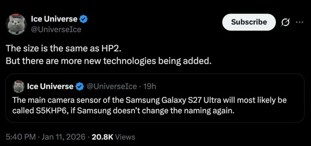Samsung Galaxy S27 Ultra: nuovo sensore della fotocamera?