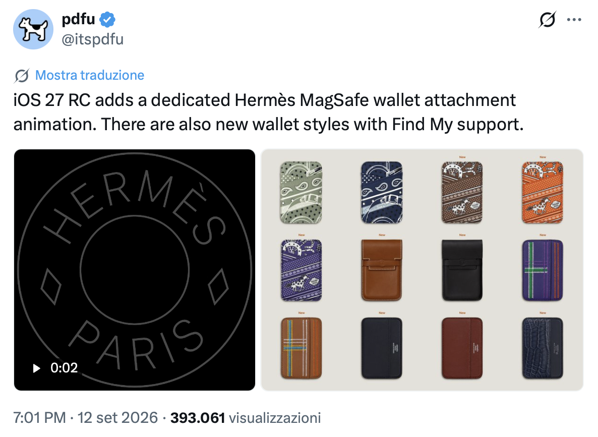 iOS 27 anticipa nuovi portafogli Hermès per iPhone