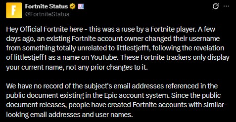 Fortnite : Epic smentisce il mistero “littlestjeff1”