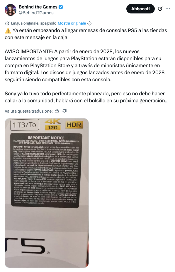 PS5: sulle confezioni compare l’avviso sui dischi