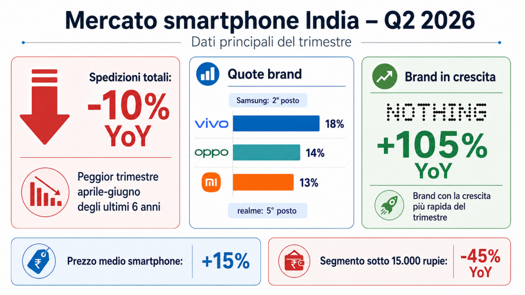 Mercato smartphone India: vivo guida e Nothing accelera