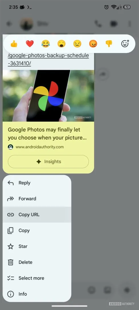 Google Messaggi copia URL: novità in arrivo