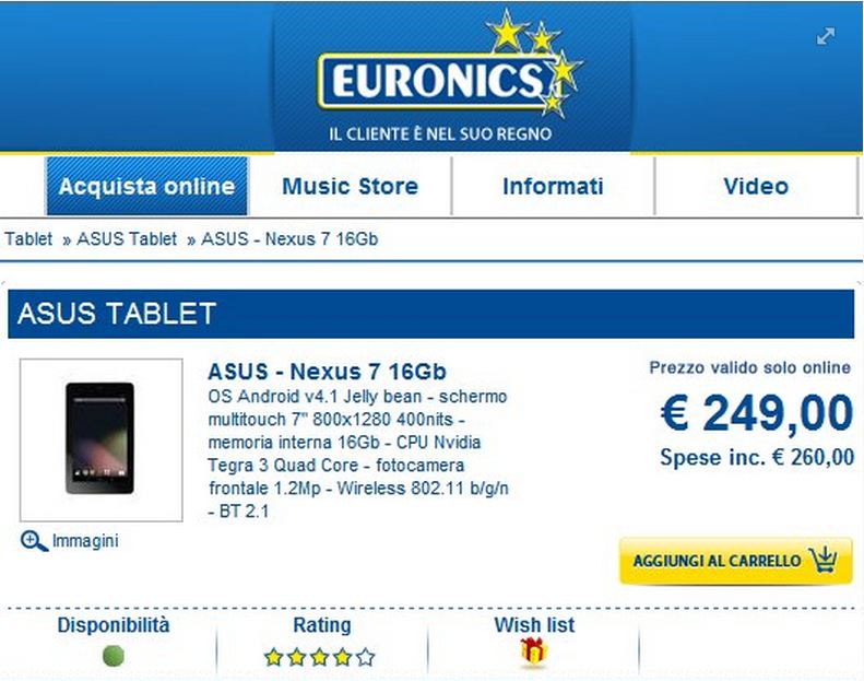 Nexus 7 Euronics