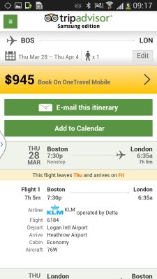 Samsung_FlightsItinerary screenshot