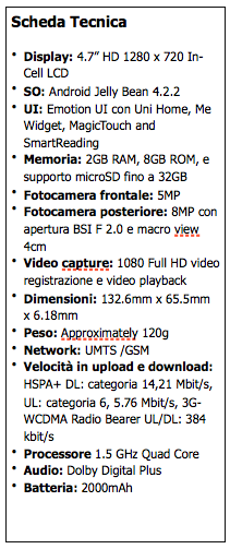 Scheda tecnica Huawei Ascend P6