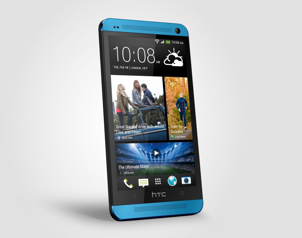 HTC One blue Perspective Left Source Render
