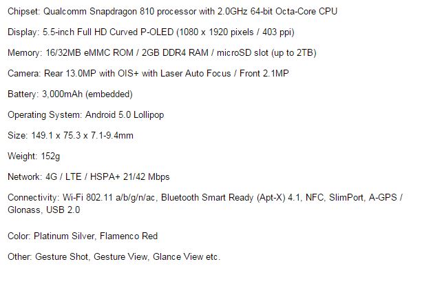 LG G Flex  2 Specs