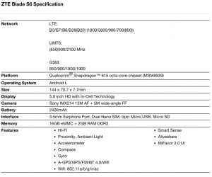 ZTE Blade 6 Specs