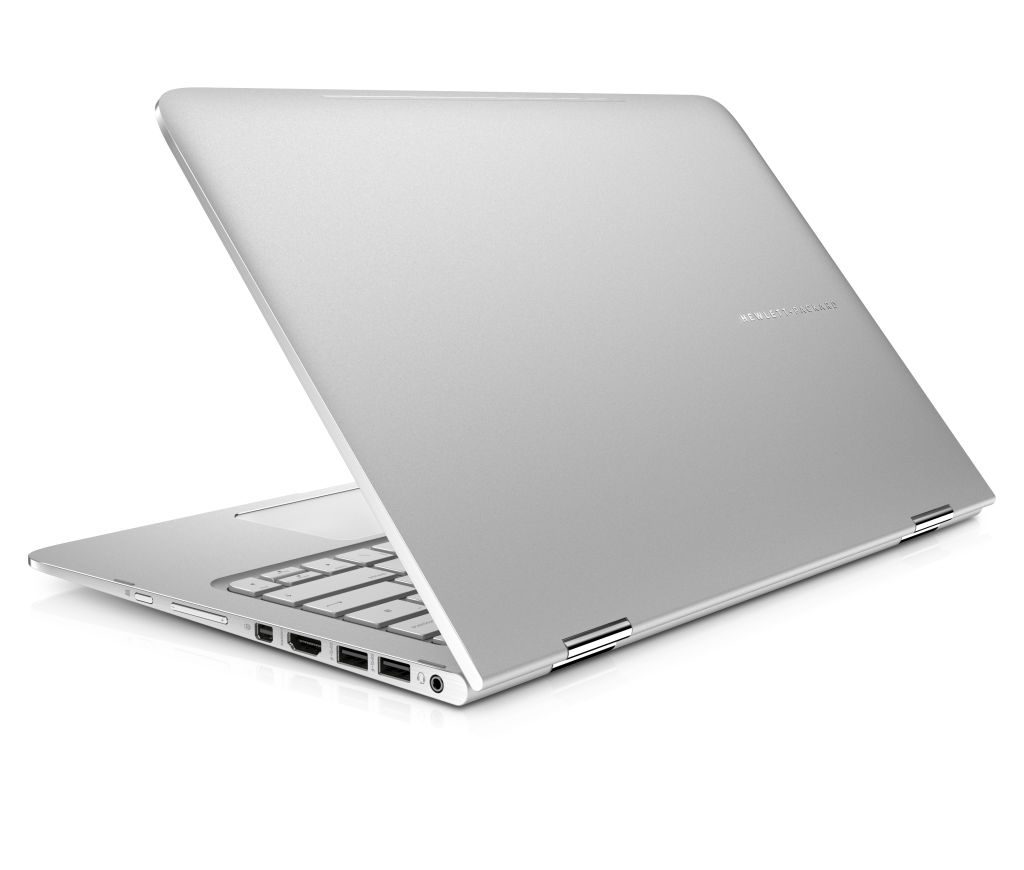 1c15 - HP Spectre x360 Convertible PC (13.3", Natural Silver) shown with UK Keyboard, Catalog, Rear, Left facing