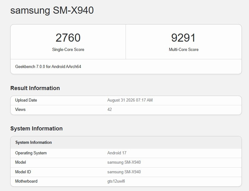 Galaxy Tab S12 Ultra vola su Geekbench con Dimensity 9500
