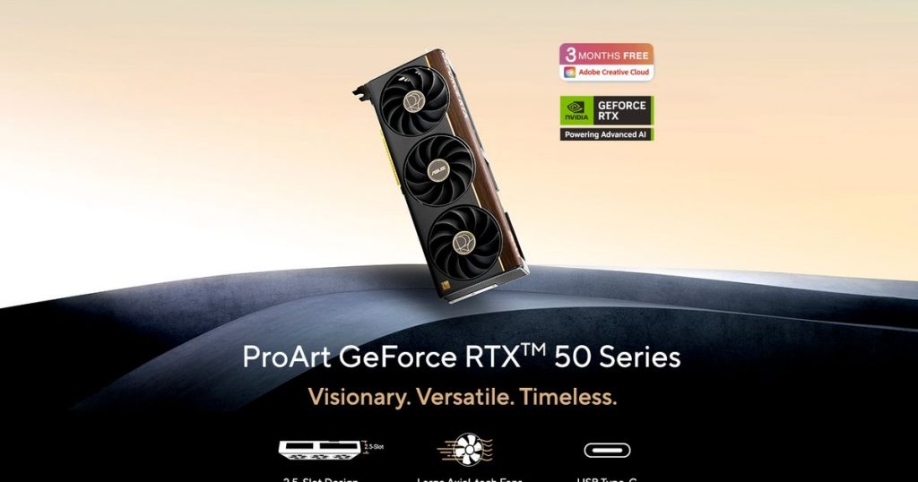 ProArt GeForce RTX 50 Series di ASUS: eleganza, potenza e USB-C per i creatori di contenuti