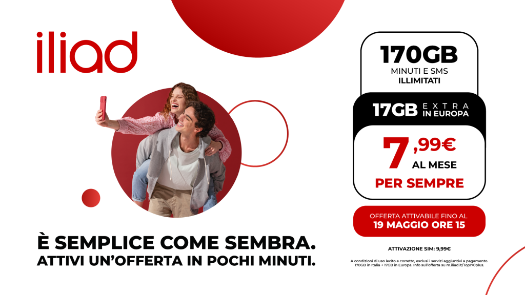 iliad TOP 170 PLUS: 170 GB a 7,99 euro e 17GB in Europa