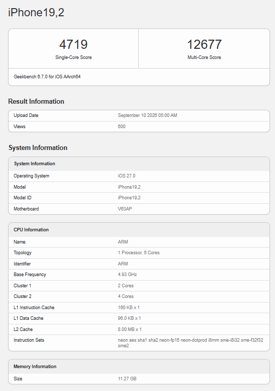 iPhone 18 Pro vola su Geekbench con A20 Pro