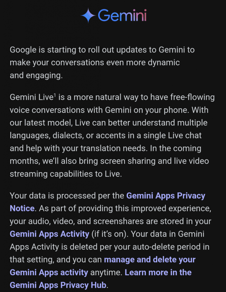 Gemini Live di Google nuovi aggiornamenti in arrivo