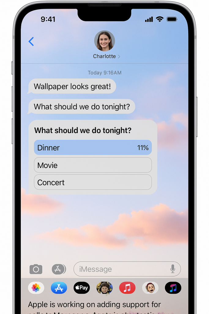 iOS 26: sfondi condivisi e sondaggi in Messaggi, novità ispirate a WhatsApp