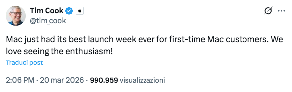 Mac record: Apple firma un nuovo debutto