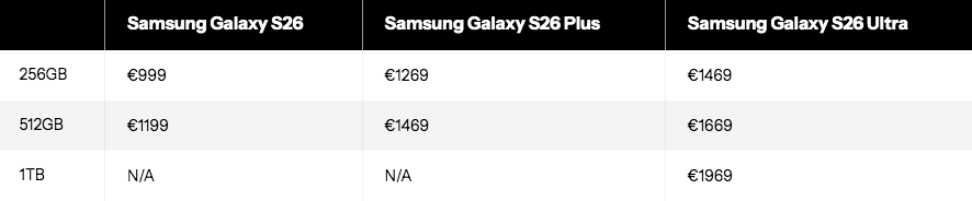 Prezzi Galaxy S26: trapelano le cifre europee