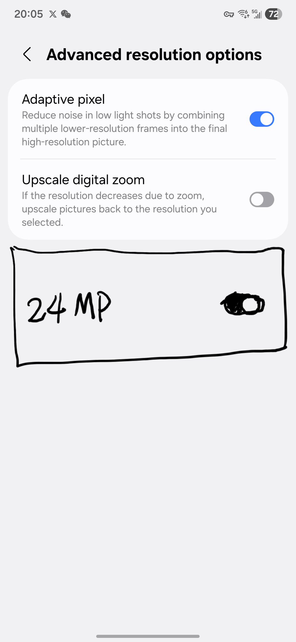 Samsung Galaxy S26 Ultra: 24 MP non di default