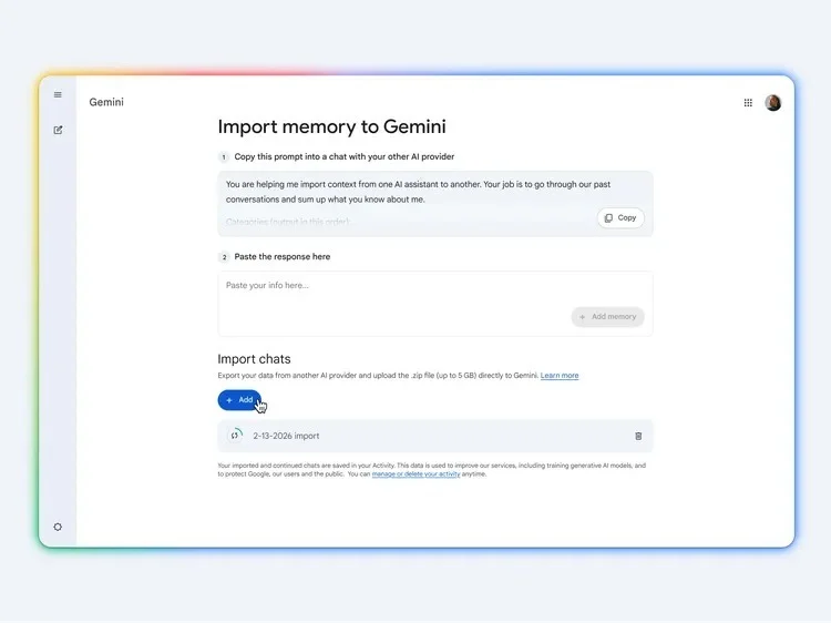 Gemini importa chat da altre AI: ora è più facile cambiare