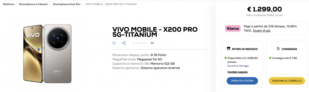 Vivo X200 Pro è disponibile su Euronics