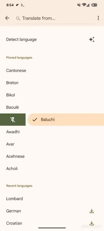 Google Translate su Android fissa le lingue preferite