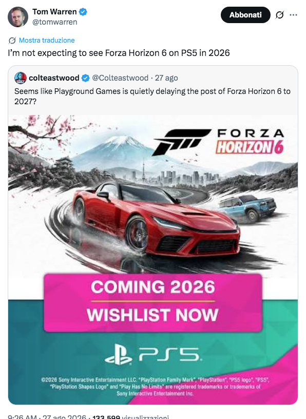 Forza Horizon 6: il debutto su PS5 sembra rinviato