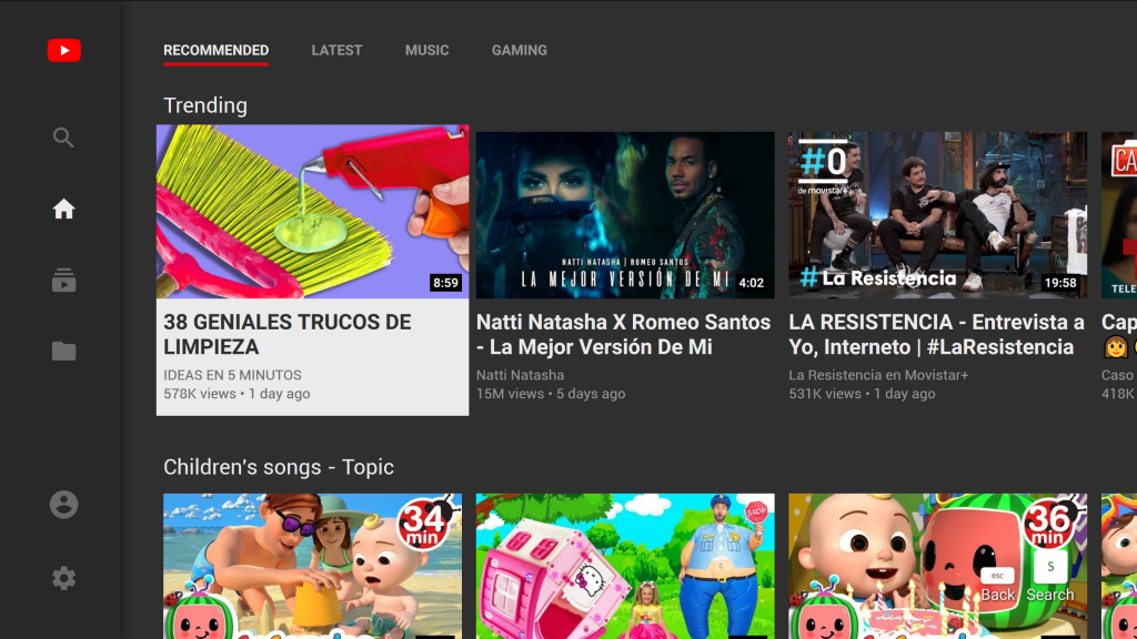 YouTube app TV cambia la sua sidebar