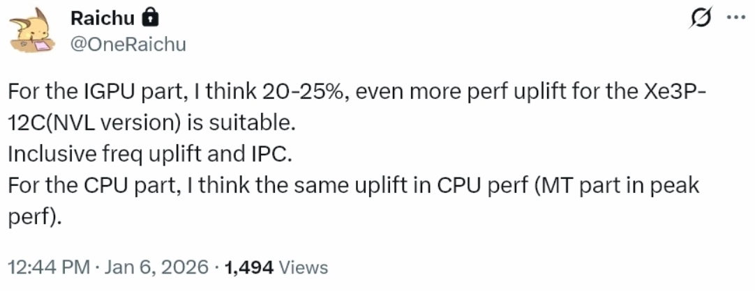 Intel Nova Lake: possibile +25% di performance iGPU