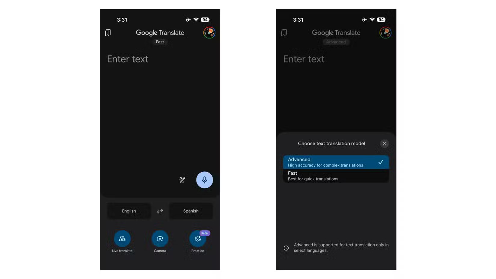 Google Translate nuove modalità Fast e Advanced: scegli tra velocità o precisione