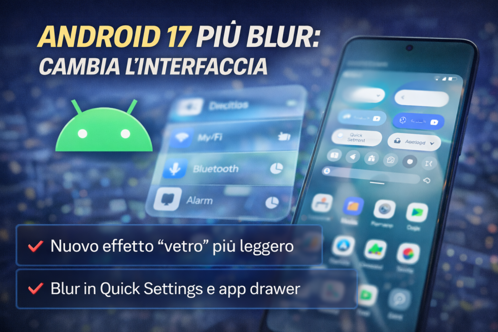 Android 17 più blur: cambia l’interfaccia