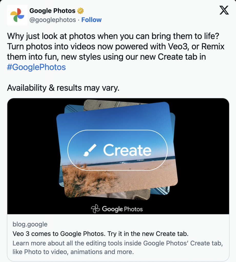 Google Photos si aggiorna con Veo 3: più creatività grazie all’AI