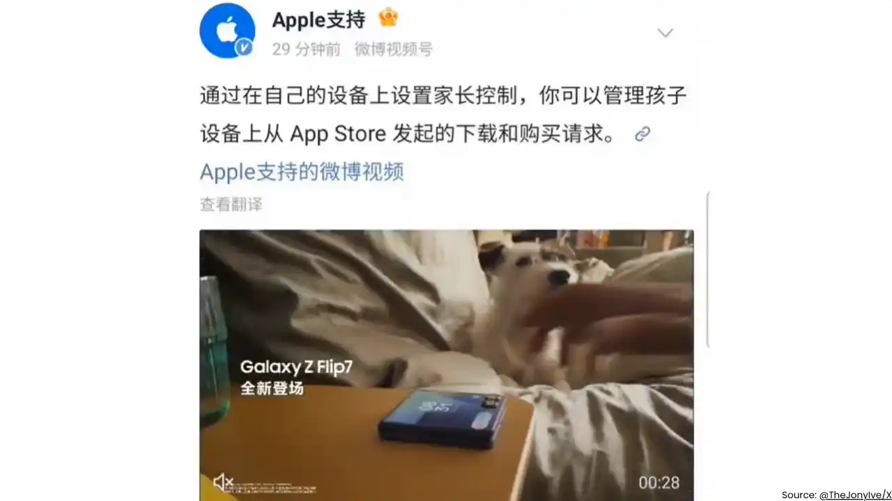 Apple promuove per errore Galaxy Z Flip 7 su Weibo: la gaffe è virale 