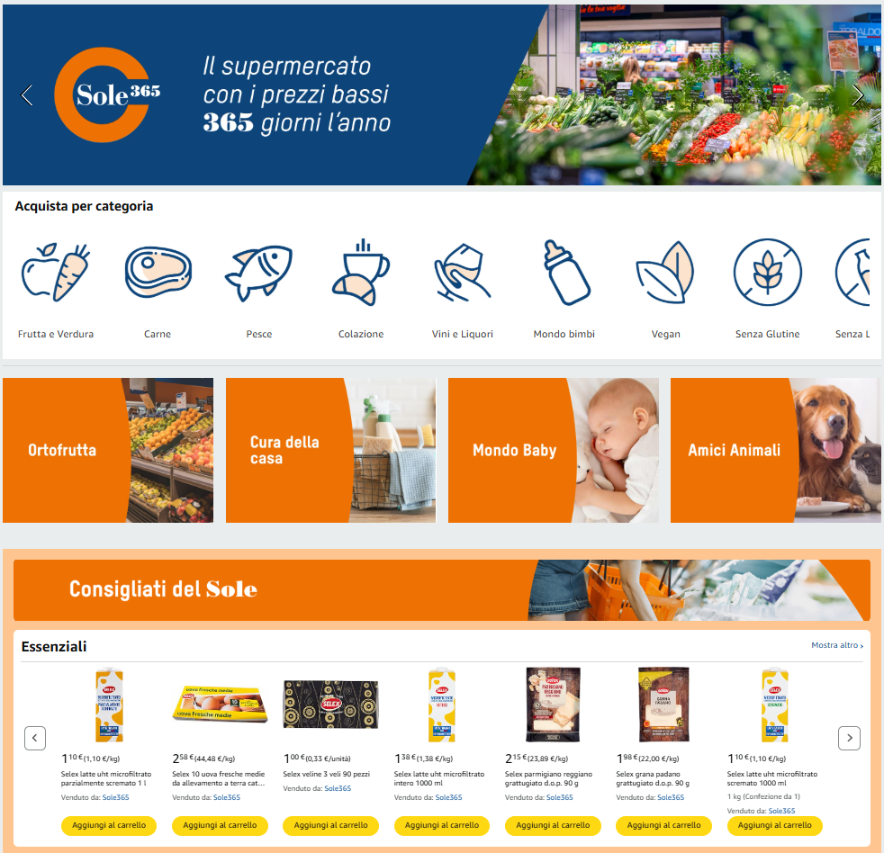 Sole365 arriva su Amazon con la spesa in giornata