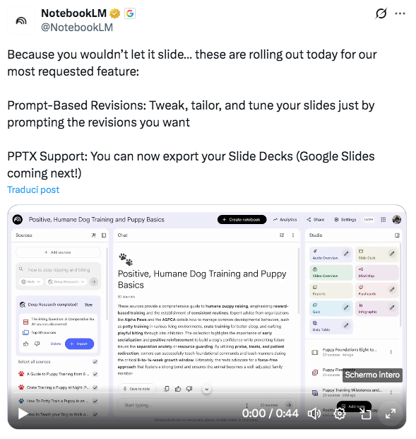 NotebookLM slide deck: ora si possono modificare singole slide