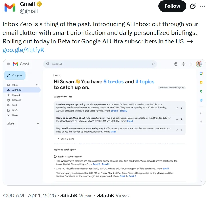 Gmail AI Inbox arriva, ma costa tantissimo