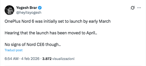 OnePlus Nord 6 rinviato a marzo? Ecco cosa dicono i rumor