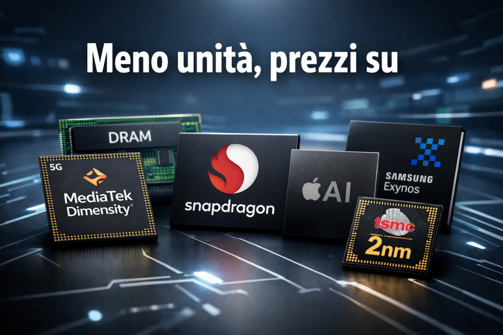 Chip smartphone 2026: meno unità, prezzi su