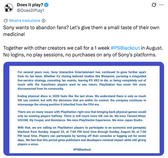 Protesta PlayStation: PS5 spente per una settimana