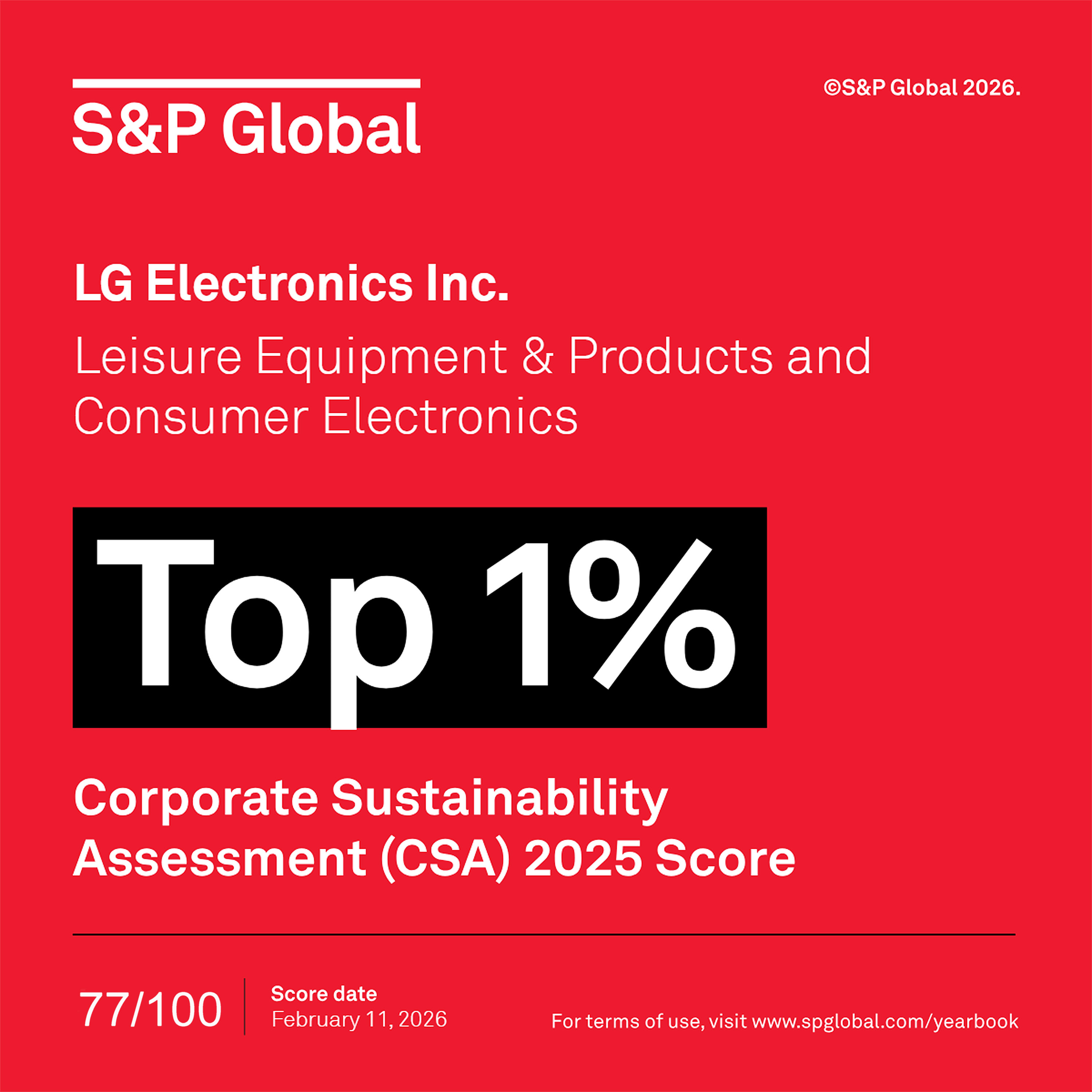 LG sostenibilità: terzo Top 1% S&P Global