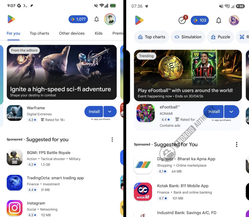 Play Store Giochi cambia: Google testa una nuova UI