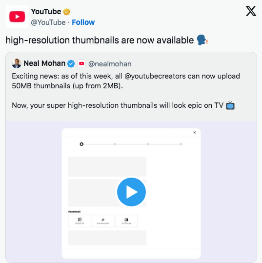 YouTube miniature 50 MB: limite alzato