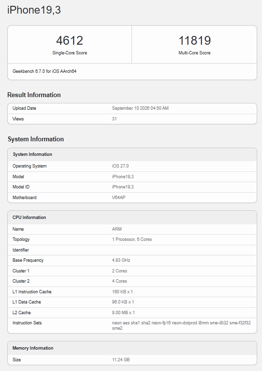 iPhone 18 Pro vola su Geekbench con A20 Pro