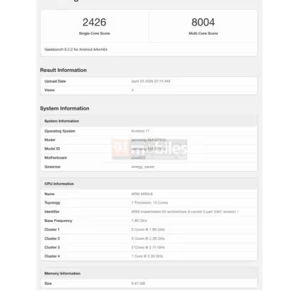 Galaxy S26 FE compare su Geekbench