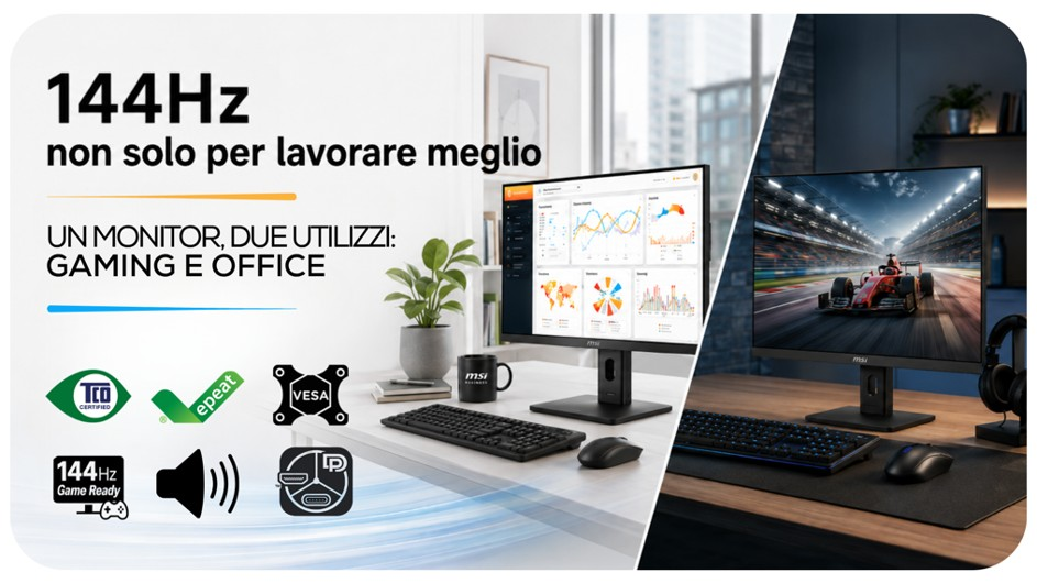 Monitor MSI 144Hz arrivano in Italia per lavoro, gaming e smart working
